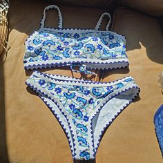 Women Two Piece High Waisted Bikini Set Boho Floral Print Swimsuit Tummy Control Bathing Suits Sexy Vintage Swimwear Blue Vintage Swimwear, Print Swimsuit, Boho Floral, Womens Swim, Bathing Suits, Floral Print, Two Piece, Floral Prints, Blue And White