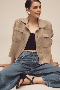 Rent Cropped Knit Sweater Coat from Nuuly. Pick 6 items for $98/month. Free shipping + returns. Rich Girl Fashion, Knit Sweater Outfit, Knit Sweater Coat, Patchwork Cardigan, Cropped Knit Sweater, Classic Wardrobe, Sweater Coat, Denim Outfit, Sweaters Oversized