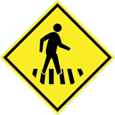 a pedestrian crossing sign is shown in black and yellow, with an image of a man walking across the street