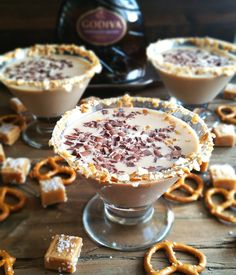 two desserts with pretzels on the table