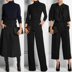 Classic Work Outfits, Women In Black, Trouser Outfits, Black Outfits, Stylish Work Outfits, Looks Black, All Black Outfit, Looks Chic, Work Outfits Women