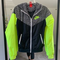 Nwot Nike Windbreaker With Neon Green/Yellow Sleeves And Detailing. Size Xs. This Is The Perfect Streetwear Piece To Go With Anything Or Even An All Black Athleisure Look. Yellow Athleisure Winter Outerwear, Yellow Athleisure Outerwear For Winter, Fitted Yellow Hooded Outerwear, Yellow Sportswear Outerwear For Fall, Spring Sports Yellow Outerwear, Spring Yellow Sports Outerwear, Yellow Spring Sports Outerwear, Yellow Hooded Athleisure Outerwear, Yellow Long Sleeve Sportswear Outerwear