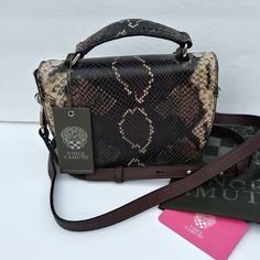 Brand New With Tag Vince Camuto Crossbody Shoulder Bag Pebbeled Genuine Leather Snake Python Pattern Mauve Multicolor Silver Hardware Adjustable Crossbody Strap Zipper Pocket On The Back Flap With Magnetic Snap Closure Lined Interior Has One Zip & One Slip Pocket & Card Slot Approximately 8"L * 6"H * 2.5"W Durable Elegance!! Dust Bag Is Available By Request Pet Free Smoke Free Home Vince Camuto Bag, Pocket Card, Pocket Cards, Crossbody Strap, Silver Hardware, Vince Camuto, Crossbody Shoulder Bag, Python, Snap Closure