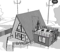 a drawing of a house that is in the process of being rendered by 3d printing