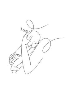 a drawing of a woman holding a baby in her arms, with one hand on the shoulder