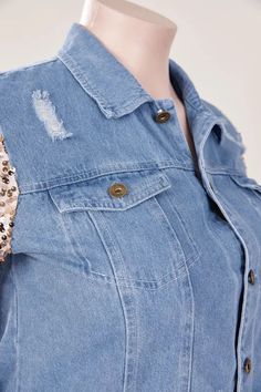 This denim jacket will elevate any look with its slim fit and sparkling sunshine sequin buttons. Exude confidence and style while staying warm and comfortable. Stand out from the crowd and add a touch of glamour to your wardrobe. 'More Information' Decoration Button , Hole , Pockets Material Polyester , Lanon Neckline Turn-down Collar Pattern Type Solid Sleeve Length Full Season Summer Trendy Long Sleeve Denim Jacket With Sequins, Trendy Long-sleeve Denim Jacket With Sequins, Trendy Denim Jacket With Sequins, Casual Long Sleeve Denim Jacket With Sequins, Casual Denim Outerwear With Sequins, Exude Confidence, Button Hole, Collar Pattern, Top Dress