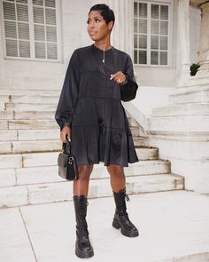 Highlowluxxe Style, Dresses For Black Women, Front Ruffle Dress, Minimalist Inspiration, Diva Style, Work Fits, Tiered Mini Dress, Modesty Fashion, Comfy Chic