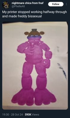 a pink teddy bear drawn in the shape of a man