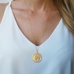 Coin Necklace Gold, Necklace Long Gold, Gold Coin Necklace, Coin Pendant Necklace, Gold Long Necklace, Medallion Necklace, Everyday Necklace, Gold Coin, Handmade Gold