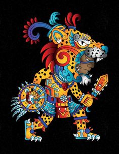 an animal with colorful designs on it's face and body, standing in the dark