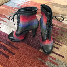 **Sale** Pour La Victorie Lace Up Booties. Brand New. Very Comfortable. Multicolor Ankle Boot Heels For Fall, Multicolor High Heels For Fall, Designer 4-inch Heels For Fall, Designer Ankle-high Heels For Fall, Fall Closed Toe Booties With 4-inch Heel, Designer Fall Heels With Leather Sole, Lace Up Booties, Bootie Boots, Ankle Boots