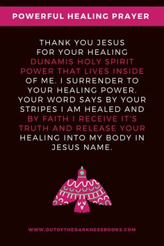 a pink and black background with the words, thank you jesus for your healing prayer