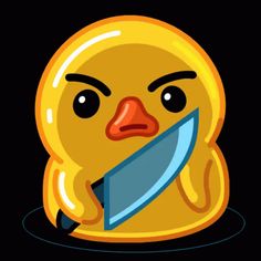 a cartoon duck with a knife in its mouth