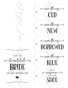 wedding gift tags with the words, for the newly married bride on their wedding day