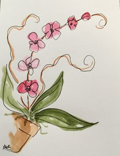 a drawing of pink flowers in a vase