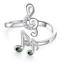 PRICES MAY VARY. Music Note Ring Design: Music is the most sincere expression of emotion, it can convey emotion to people without words. This Music Note Ring inlay with heart cubic zirconia, element, unique, fashion and charming. Sterling Silver Music Ring Material: This is made of 925 sterling silver, hypoallergenic, tarnish resistant, nickel-free, lead-free, cadmium-free, suitable for long-term wear, not contain allergic element. Treble Clef Ring Size: 7-9#, chain length: 18 +2 inch. Packaging Treble Clef Ring, Music Ring, Music Note Jewelry, Music Note Ring, Music Rings, Music Jewelry, Treble Clef, Music Note, Open Ring