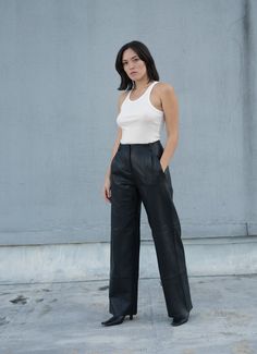 Bess Leather Trouser Black | BOTTOM/TROUSER | VEDA Leather Pant, Outfit Inspiration Fall, Leather Trousers, Black Bottoms, Bottom Clothes, Bottoms Pants, Fall Outfits, Outfit Inspirations, Wide Leg