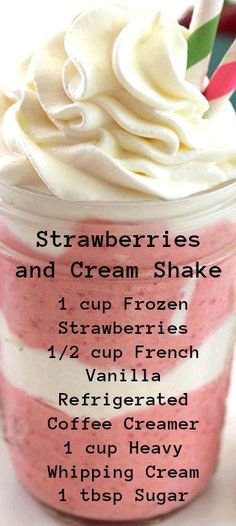 strawberry cheesecake and cream shake recipe in a jar