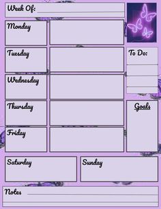 a purple weekly planner with butterflies on the side and words that spell out what to do