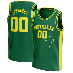 Australia Custom Basketball Jersey Basketball Jersey With Team Name For Sports Season, Basketball Jersey With Team Name, Team Spirit Basketball Jersey With Crew Neck, Basketball Jersey With Letter Print, Basketball Jersey With Crew Neck And Team Spirit, Sporty Jersey With Name Print For Sports Events, Sporty Jersey With Name Print For Sports, Sleeveless Basketball Jersey With Letter Print, Team-colored Basketball Sportswear Jersey