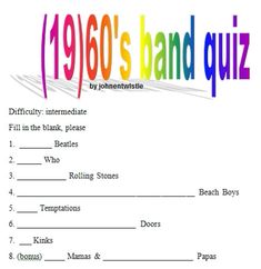 a colorful poster with the words 9190's band quiz