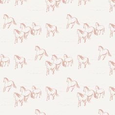 a drawing of horses on a white wallpaper with pink and brown ink drawn by hand