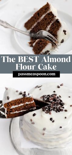 the best almond flour cake with white frosting and chocolate sprinkles on top