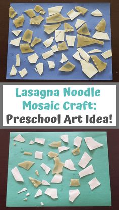 two different pictures with the words lasagna noodle mosaic craft preschool art idea