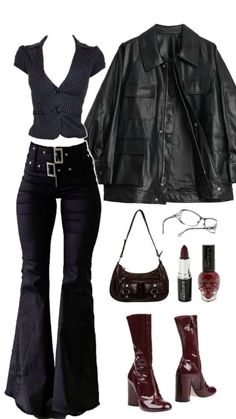 Rockstar's Girlfriend Outfits, Evening In Paris Outfit, Gothic Autumn Outfit, Feminine Punk Outfits, Rockstar Girlfriend Outfits Aesthetic, Rockstar Girlfriend Outfit Ideas, Rock Gf Outfit, Dress And Leather Jacket Outfit, Cas Concert Outfit