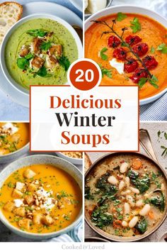 This winter, stay cozy with 20 delicious soup recipes that are perfect for chilly days. Whether you’re in the mood for a creamy blend, a spicy kick, or a hearty stew, these soups bring warmth and flavor to the table. Save this collection for easy, satisfying soups all season! Creamy Winter Soup Recipes, First Course Soup Recipes, Dinner Party Soup Recipes, Best Soup For A Crowd, Soup That Freezes Well Recipes, December Soup Recipes, Healthy Winter Soup Recipes, Winter Foods Cold Weather, Cold Day Recipes