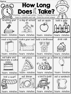 a printable worksheet for kids to learn how long does it take?