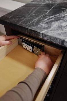 In drawer outlet from Docking drawer to charge toothbrushes. How to hide charging cords in drawer. The best bathroom vanity hack. How to install an  outlet in any drawer. #hiddenoutlet #bathroomhack #vanityhack #draweroutlet Bathroom Outlet Placement, Vanity With Electrical Outlet, Outlets In Bathroom Drawer, Plug In Vanity Drawer, Bathroom Drawer With Outlet, Electrical Outlet In Bathroom Drawer, Outlets In Bathroom