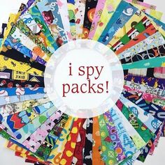 there is a circle with many different types of paper in it that says i spy packs