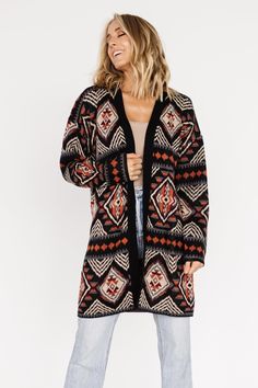 Billings Knit Cardigan | Black Multi - Baltic Born Sweater Print, Cheap Cardigans, Perfect Cardigan, Types Of Coats, Baltic Born, Winter Outwear, Cardigan Style, Fun Patterns, Style Cardigan