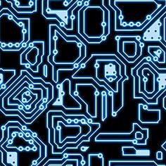 an abstract blue and black background with lots of small objects in the shape of mazes