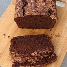 two slices of chocolate bread on a cutting board