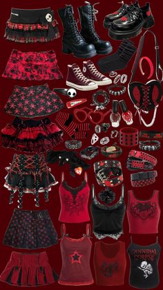 #redandblack #red #redaesthetic #emo #y2k #emoaesthetic #clothes #black Red And Black Outfits, Scene Outfits, Emo Y2k, Clothes Black, Scene Fashion, Scene Kids, Clothes And Shoes, Emo Outfits