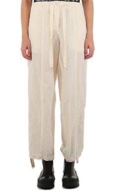 104 JIL SANDER TROUSERS WITH DRAWSTRING Luxury Trousers With Hidden Button Closure, Luxury Trousers With Pockets, Luxury Trousers With Patch Pockets, Luxury Trousers With Side Pockets, Luxury Casual Trousers, Neutral Tops, Casual Luxury, White Trousers, Wide Legs