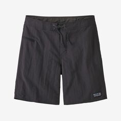 Durable and rugged performance surf trunks, the Wavefarer® Boardshorts are built with quick-drying NetPlus® 100% postconsumer recycled nylon faille made from recycled fishing nets to help reduce ocean plastic pollution, with a DWR (durable water repellent) finish that's made without perfluorinated chemicals (PFCs/PFAS). Outseam is 19. | Patagonia Men's Wavefarer® Boardshorts - 19" Inseam in Ink Black, Size 28 - Recycled Nylon/Pfas Recycled Polyester Shorts For Outdoor Activities, Summer Outdoor Bottoms In Recycled Polyester, Summer Outdoor Recycled Polyester Bottoms, Outdoor Swim Trunks In Recycled Polyester, Midweight Moisture-wicking Shorts For Summer, Summer Swim Trunks In Recycled Polyester For Outdoor Activities, Patagonia Casual Nylon Shorts, Patagonia Nylon Casual Shorts, Moisture-wicking Recycled Polyester Swim Trunks For Outdoor