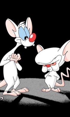 the pinky and the brain talking to each other in front of a black background