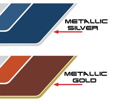 the metalic silver and metallicic gold logo are labeled in red, white, and blue