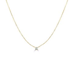 A delicate chain of glistening gold, adorned with a single brilliant cut 0.08 ct diamond. The subtle essence of this necklace makes it ideal for everyday wear, or layering! The intentional delicacy of this design makes for the heartfelt gift of a child's first piece of fine jewelry or an adult's everyday dainty wear. Metal: 14k White Gold / 14k Yellow Gold / 14k Rose Gold 1 Round Brilliant Cut Natural Diamond: Approx. 0.08 ct G Color and SI1-2 Clarity Diamonds Length: 18 inches at the longest wi Delicate Yellow Gold Diamond Necklace With Single Cut Diamonds, Dainty Yellow Gold Diamond Necklace With Single Cut Diamonds, Timeless Solitaire Necklace With Delicate 14k Gold Chain, Classic Yellow Gold Birthstone Necklace With Delicate Chain, Delicate Yellow Gold Diamond Necklace With Brilliant Cut, Delicate Yellow Gold Diamond Cut Necklace, Dainty Solitaire Necklace In Brilliant Cut Yellow Gold, Dainty Yellow Gold Solitaire Necklace With Brilliant Cut, Yellow Gold Diamond Necklace With Delicate Round Cut Chain