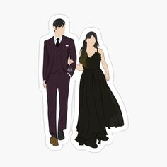 a man in a suit and woman in a dress sticker on a white background