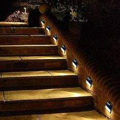 some steps lit up with lights in the dark