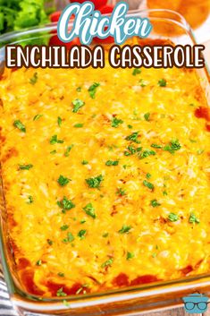 chicken enchilada casserole in a glass dish