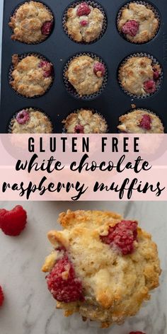 gluten free white chocolate raspberry muffins with text overlay