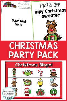 christmas party activity pack for kids to make an ugly christmas sweater with the help of santa claus