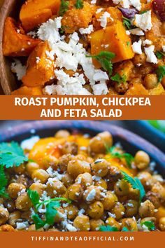 Roast Chickpea, Pumpkin and Feta Salad in a bowl Pumpkin Feta Salad, Pumpkin And Feta Salad, Pumpkin And Feta, Chickpea Feta Salad, Chickpea Feta, Pumpkin Chickpea, Fall Salads, Pumpkin Salad