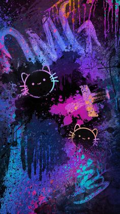 an abstract painting of a cat with paint splatters on it