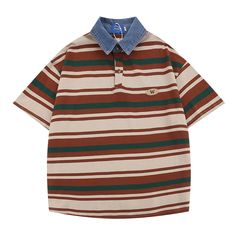 Vintage Striped Oversized T-Shirt  Material: 100%Cotton  Style: Hip Hop, Oversized Size: M, L, XL Color: Khaki  Occasion: Outdoor, Daily,  Vacation Oversized Polo, Mens Top, Oversized Graphic Tee, Polo Tees, Retro Stripes, Hip Hop Streetwear, Striped Polo Shirt, American People, Vintage Polo